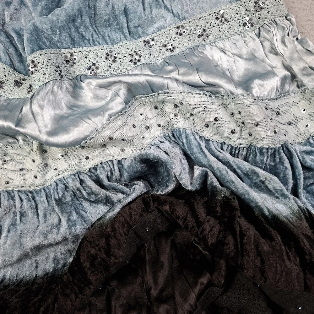 Velvet Satin Lace Tiered Maxi Skirt XL Whimsigoth Prairie Boho Hippie Floral